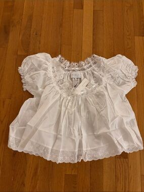 MARBLE White Lace-Trim Peasant Top